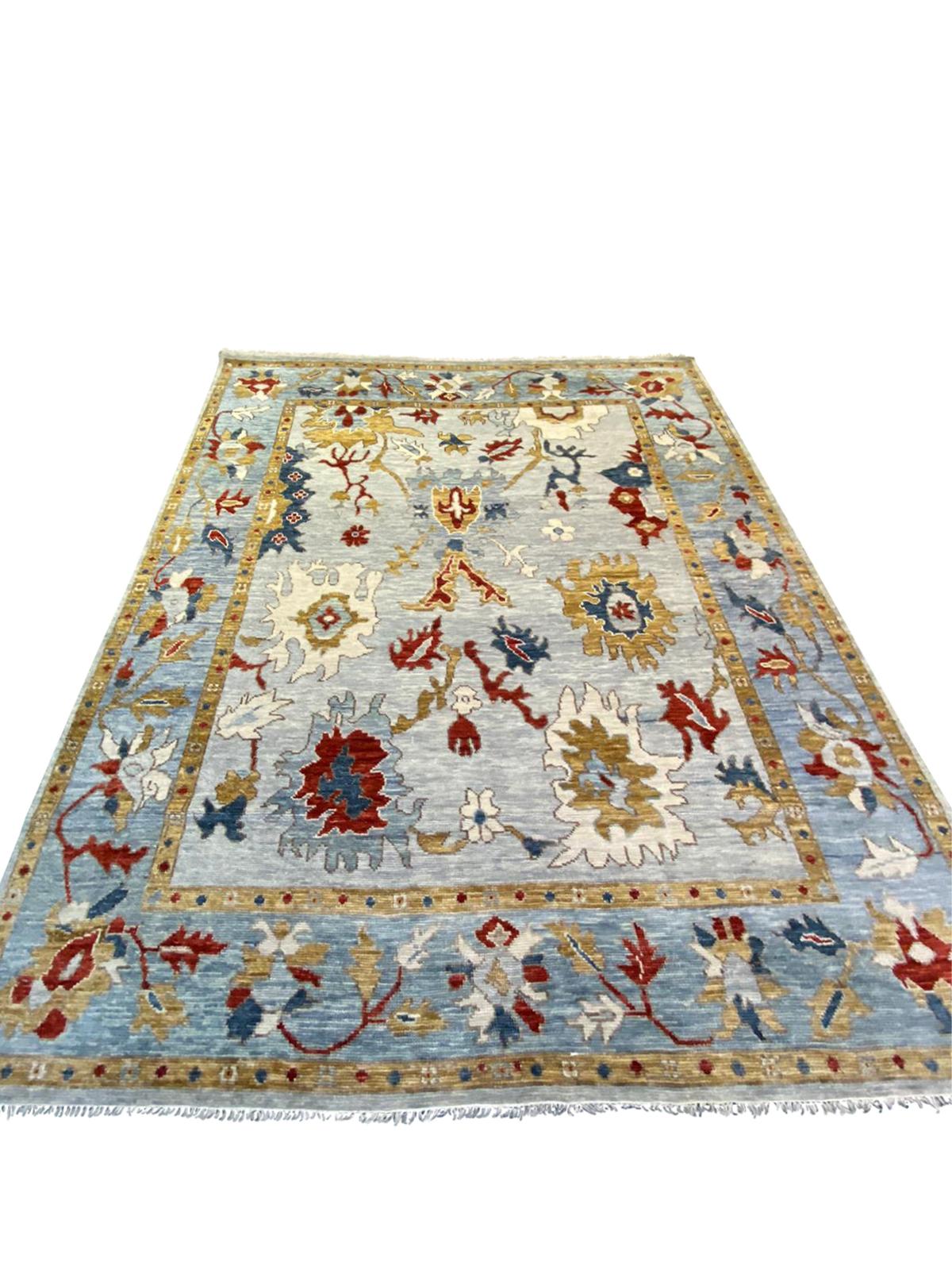 Indian Multi Colored Handmade Wool Rug  in Modern Oushak Design by Gordian For Sale