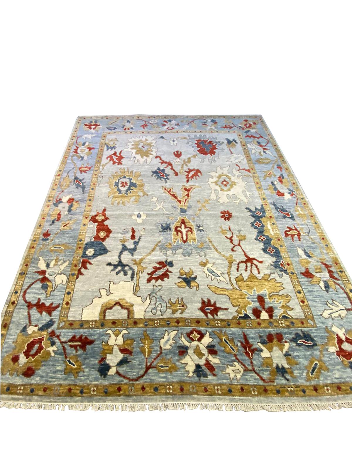 Multi Colored Handmade Wool Rug  in Modern Oushak Design by Gordian In New Condition For Sale In New York, NY