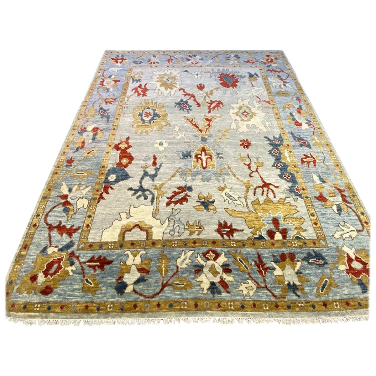 Multi Colored Handmade Wool Rug  in Modern Oushak Design by Gordian For Sale