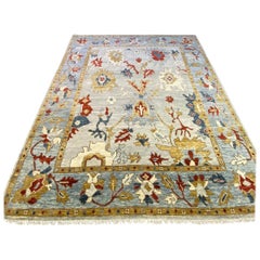 Multi Colored Handmade Wool Rug  in Modern Oushak Design by Gordian