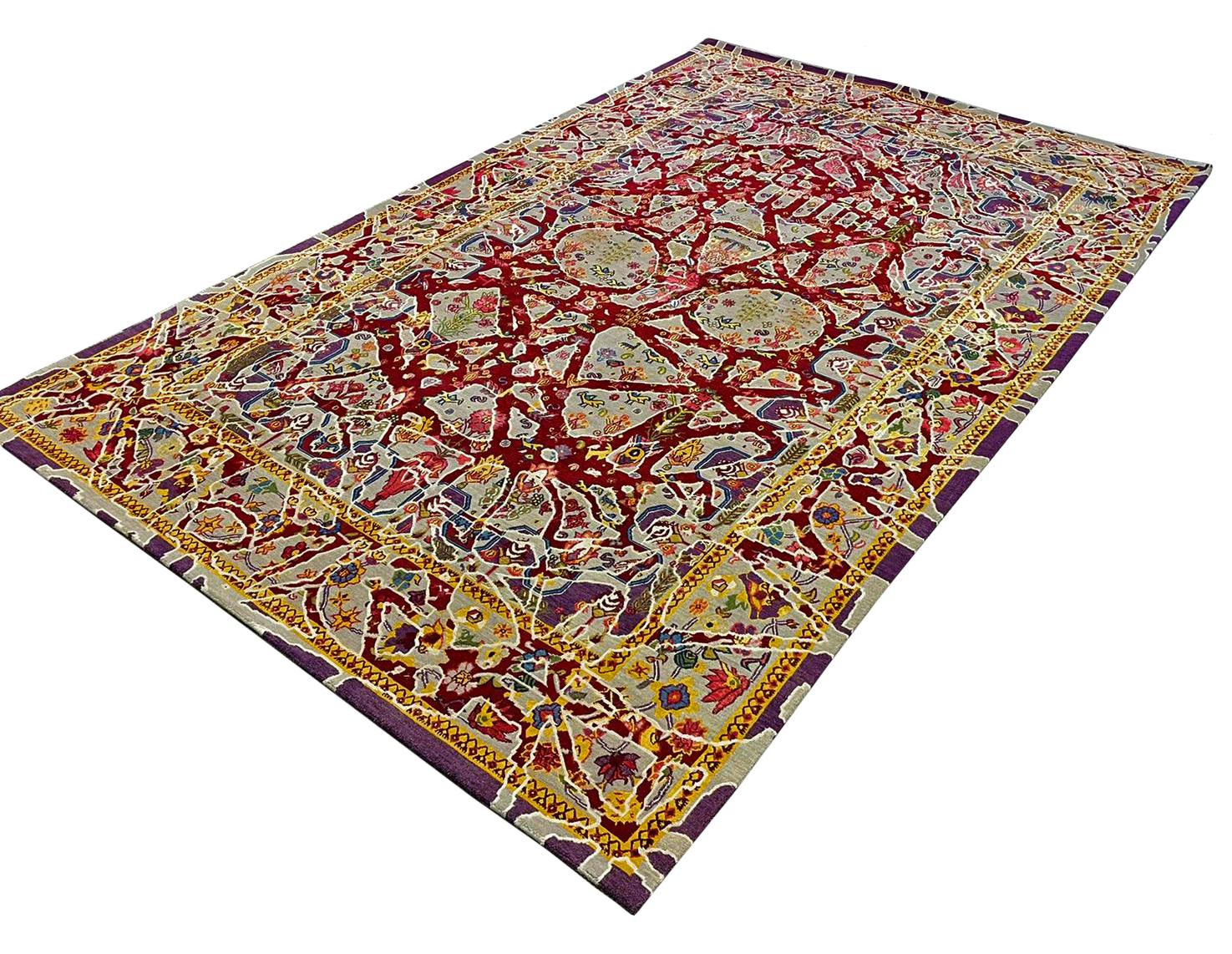 Nepalese Multicolored Handwoven Wool and Silk Modern Persian Skull Rug by Gordian Rugs For Sale