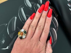 Multi Colored Jade Leaf Ring 14K Yellow Gold