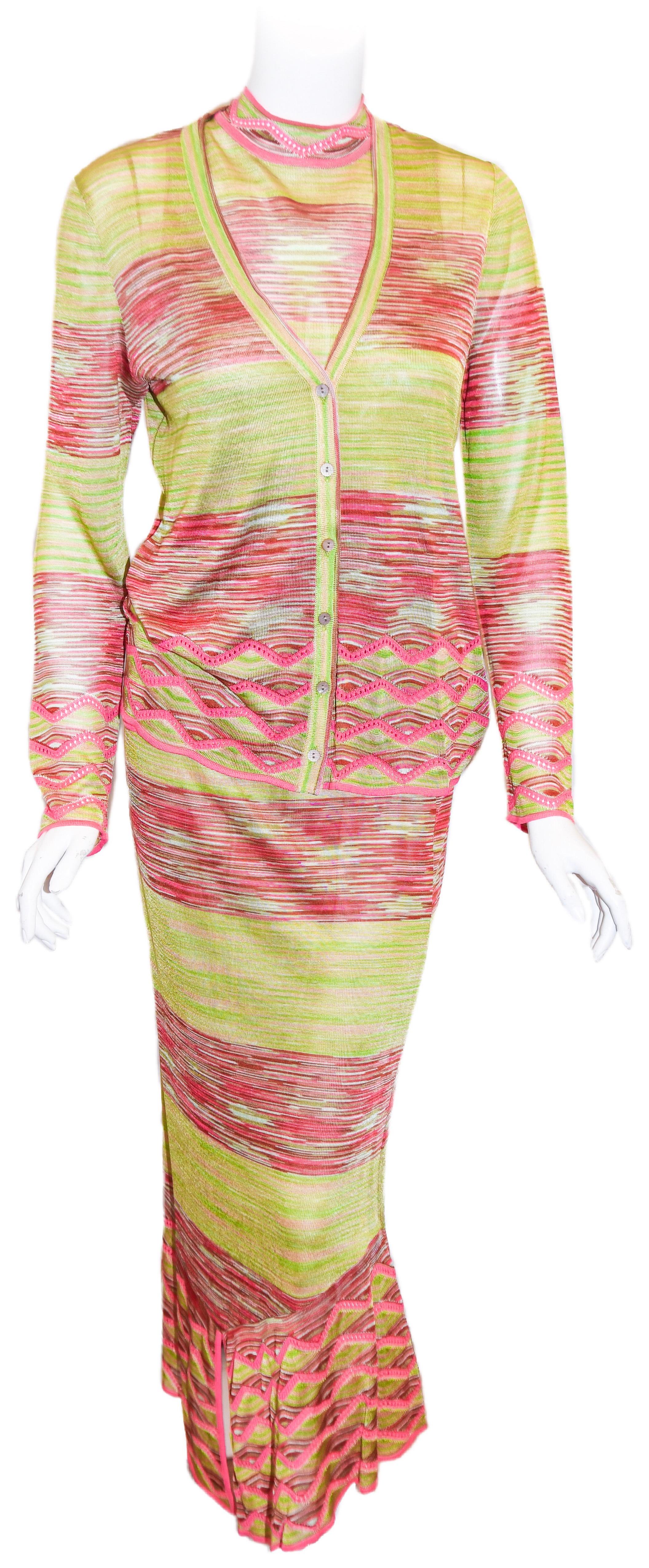 Beige Multi-colored Missoni  4 Piece Ensemble Skirt, Cami, Jacket & Scarf For Sale