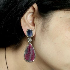Multi Colored Multi Sapphire Earring with Diamonds in 18k Yellow Gold & Silver