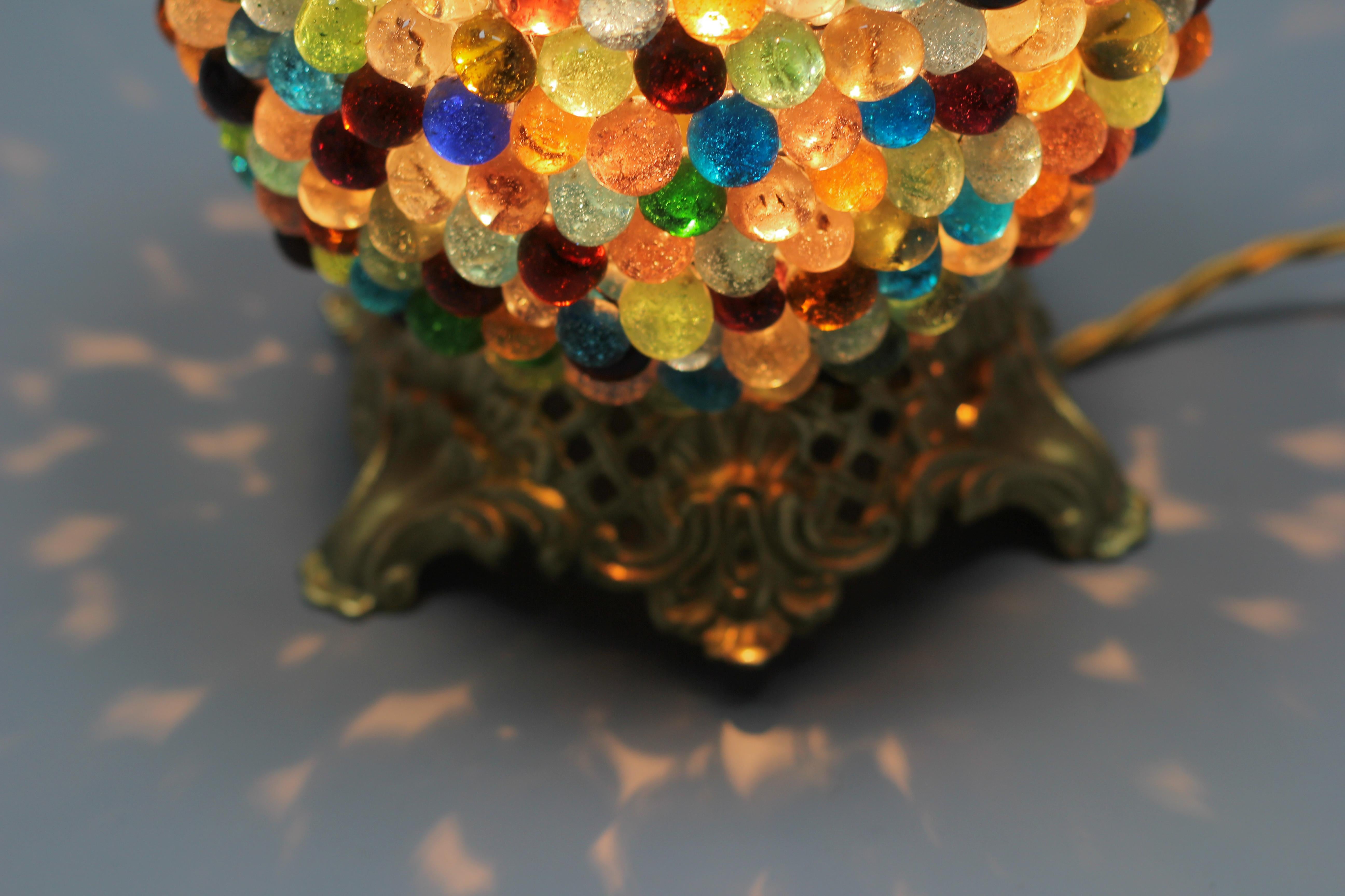 Metal Multi-Colored Murano Beaded Glass Table Lamp with Bronze Base