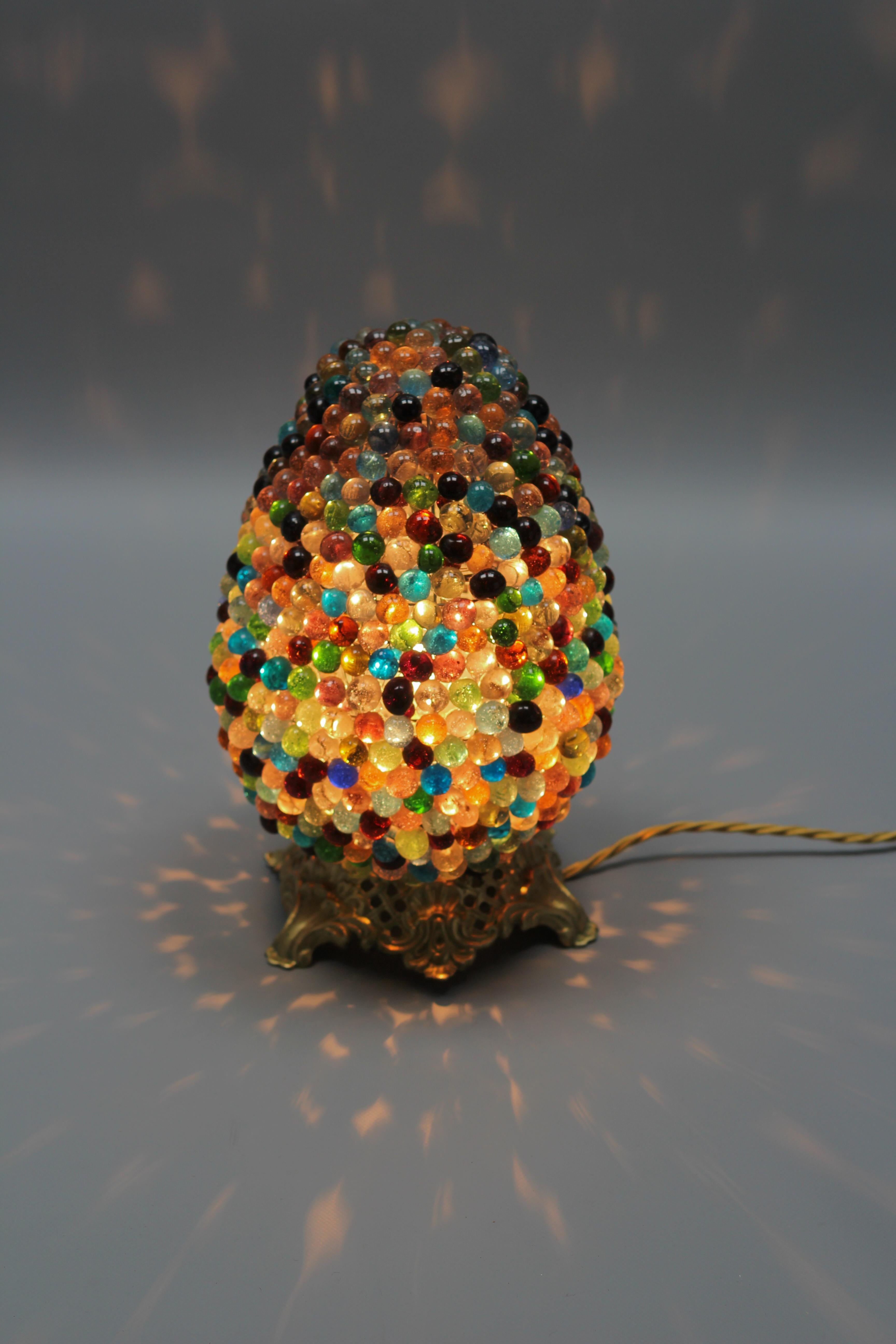 Multi-Colored Murano Beaded Glass Table Lamp with Bronze Base 1