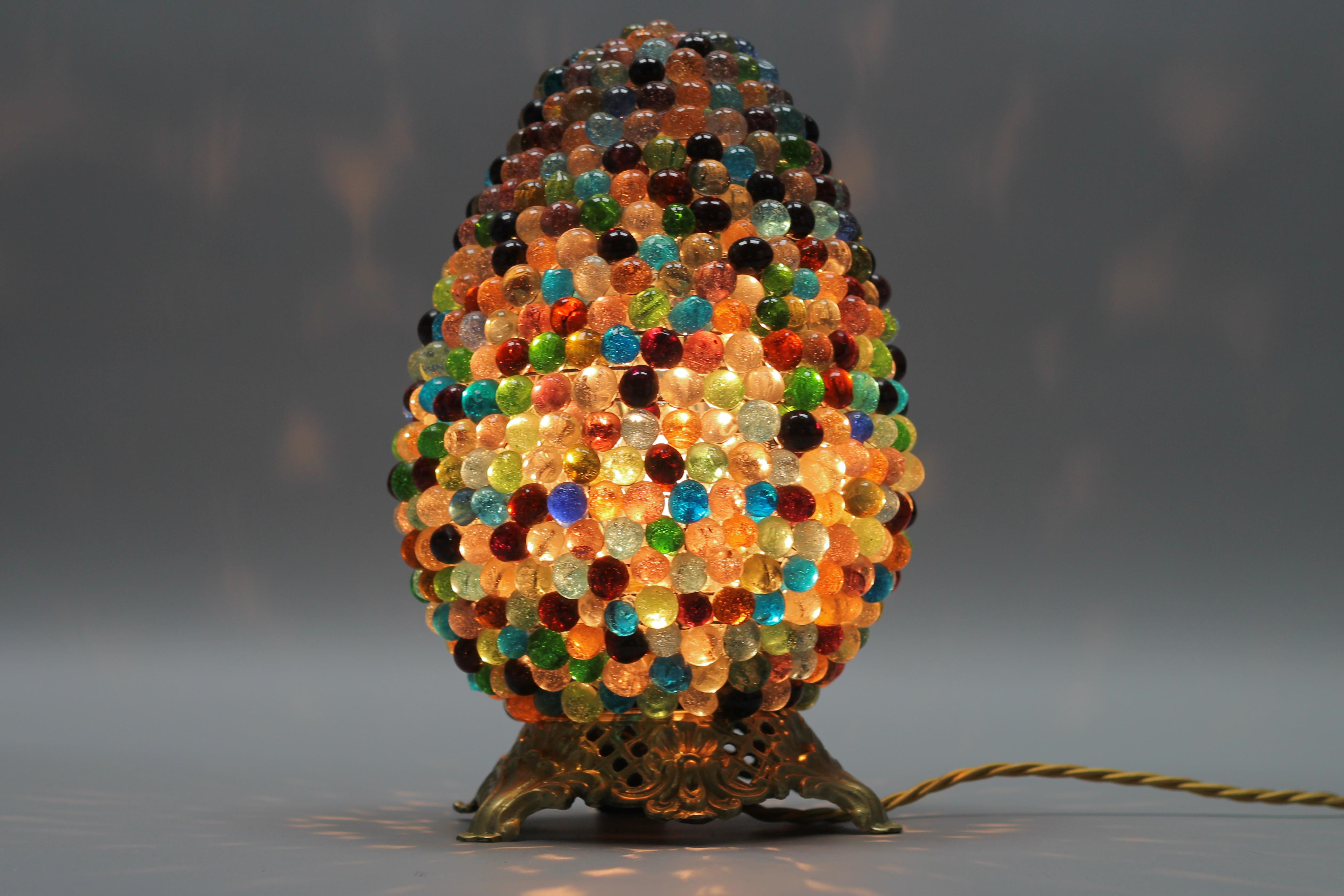 Multi-Colored Murano Beaded Glass Table Lamp with Bronze Base 2