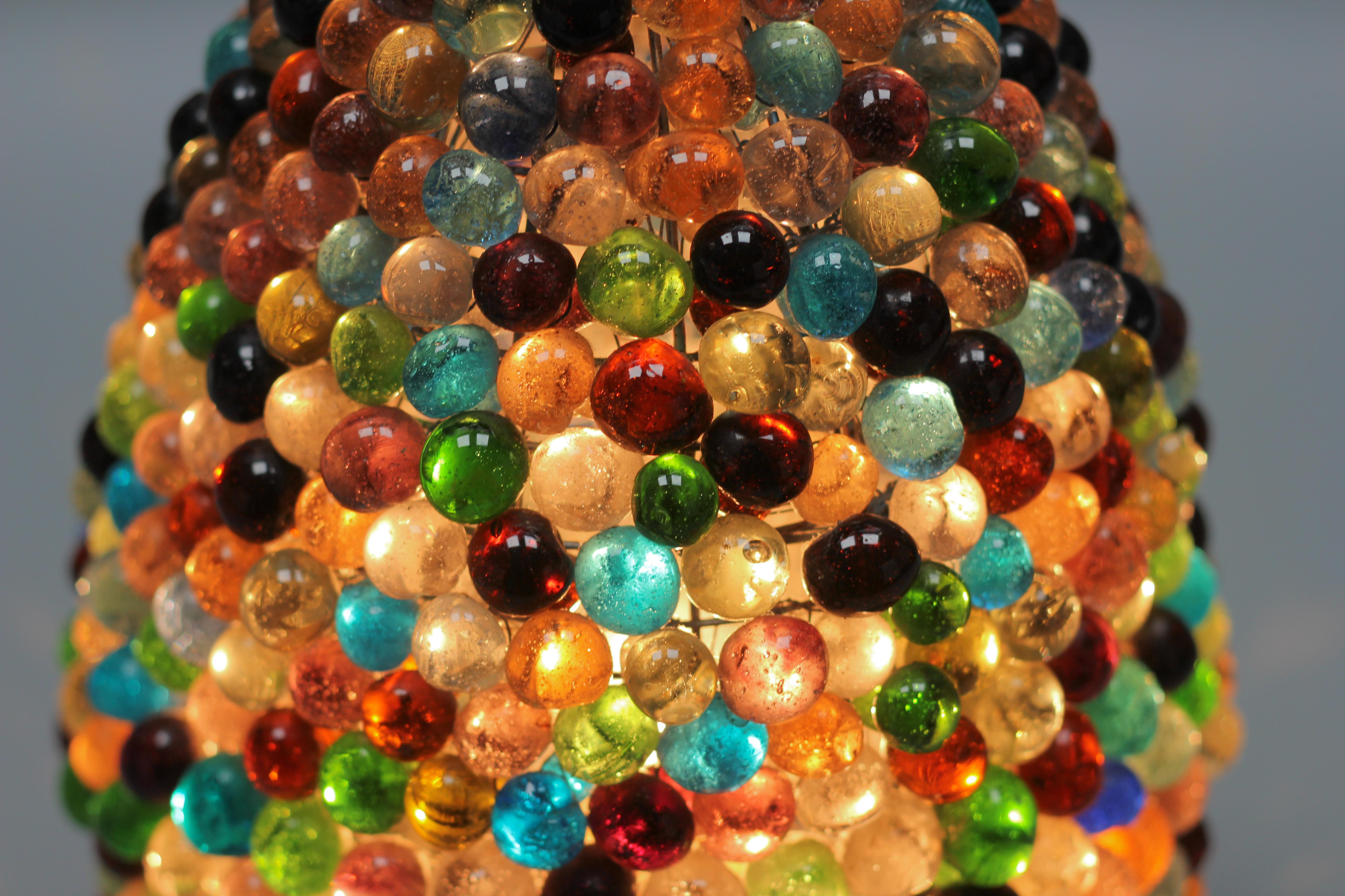 Multi-Colored Murano Beaded Glass Table Lamp with Bronze Base In Good Condition In Barntrup, DE