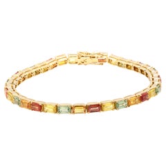 Bracelet tennis artisanal en or jaune 18 carats avec saphirs multicolores de 12,25 carats