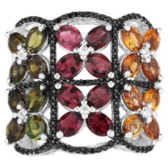 Multi Colored Natural Tourmaline 8+ Carats Flower Ring Silver