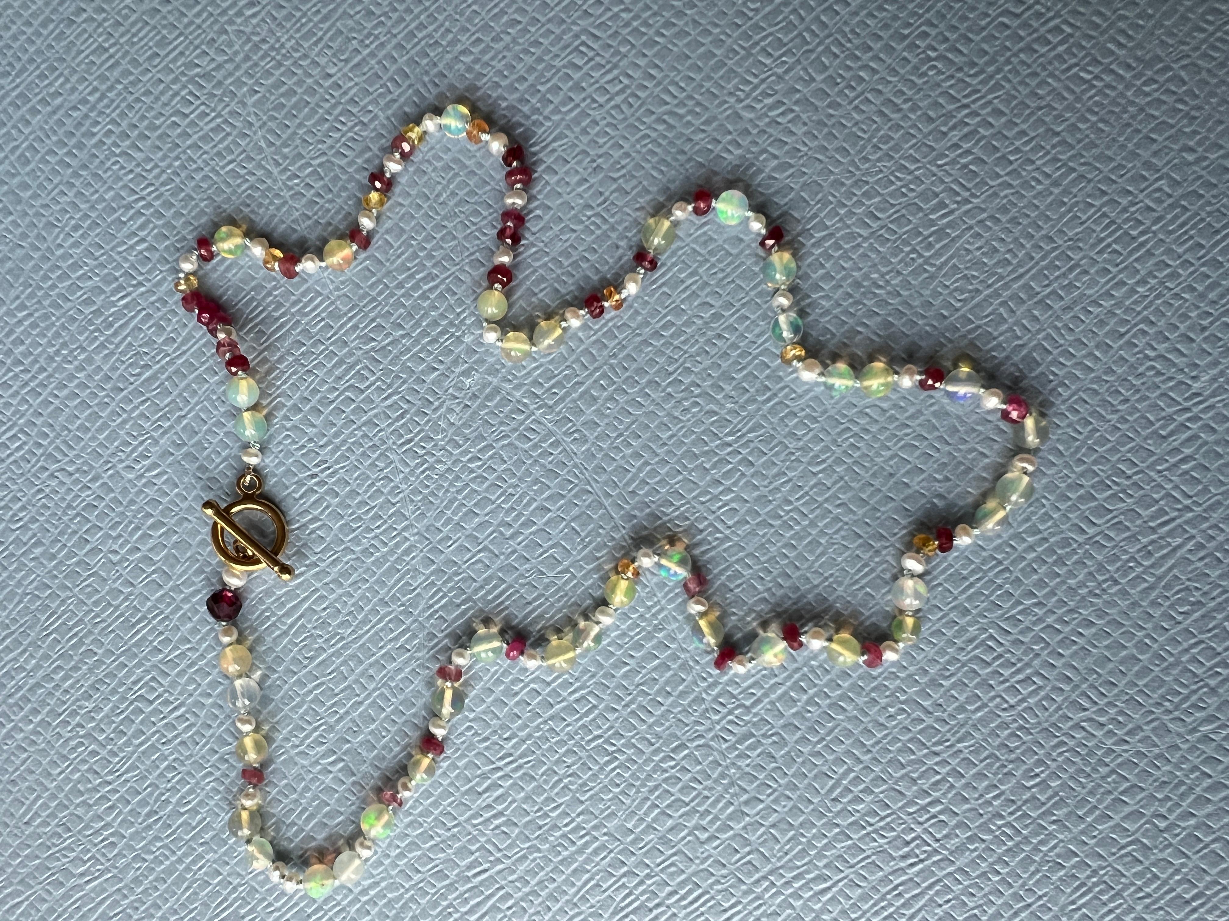 Round Cut Multi Colored Opal Ruby Pearl Bead Choker Necklace J Dauphin