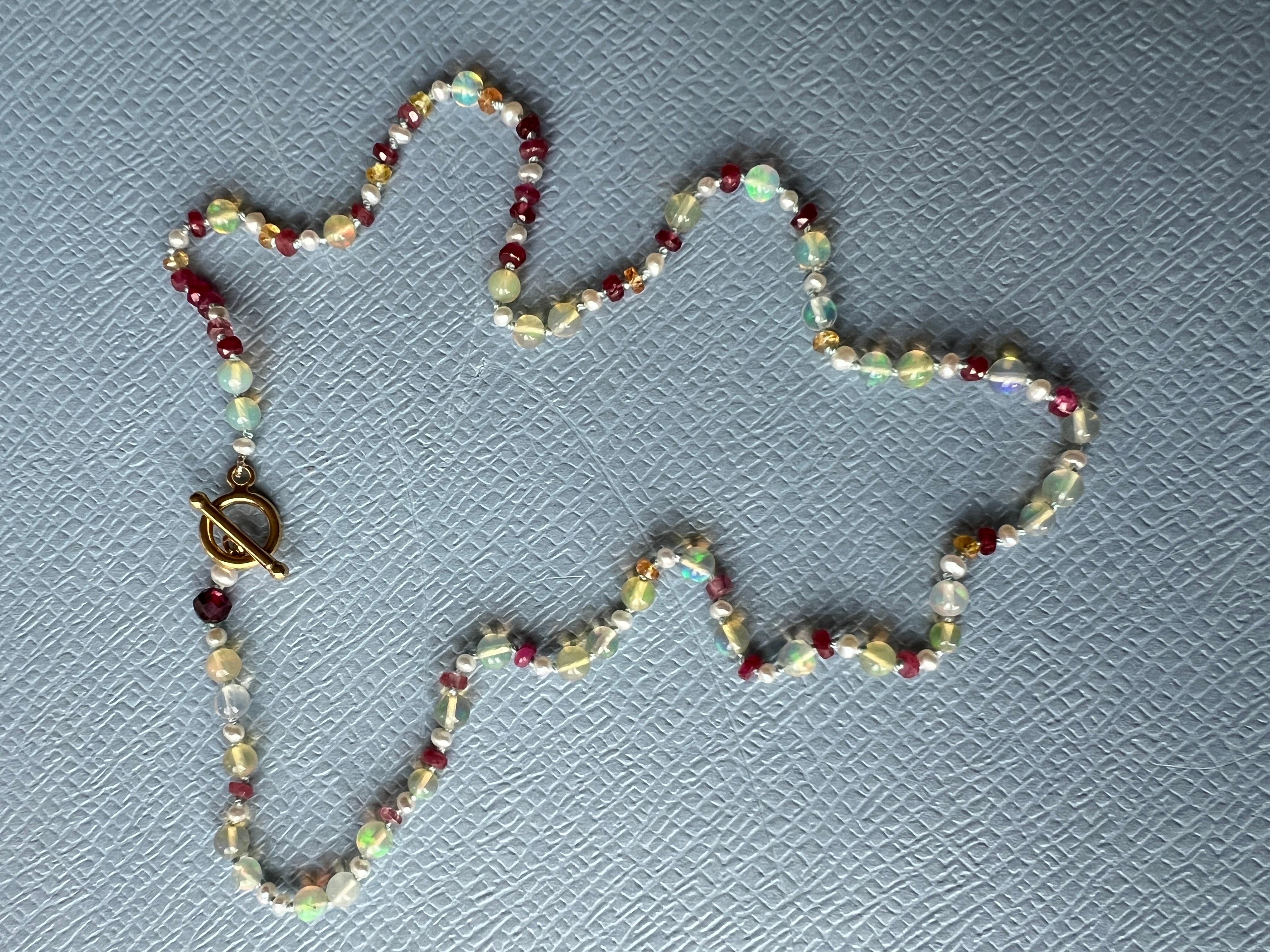 Multi Colored Opal Ruby Pearl Bead Choker Necklace J Dauphin In New Condition In Los Angeles, CA