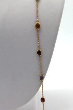 Multi Colored Oval Gemstones on 18k Yellow Gold Chain