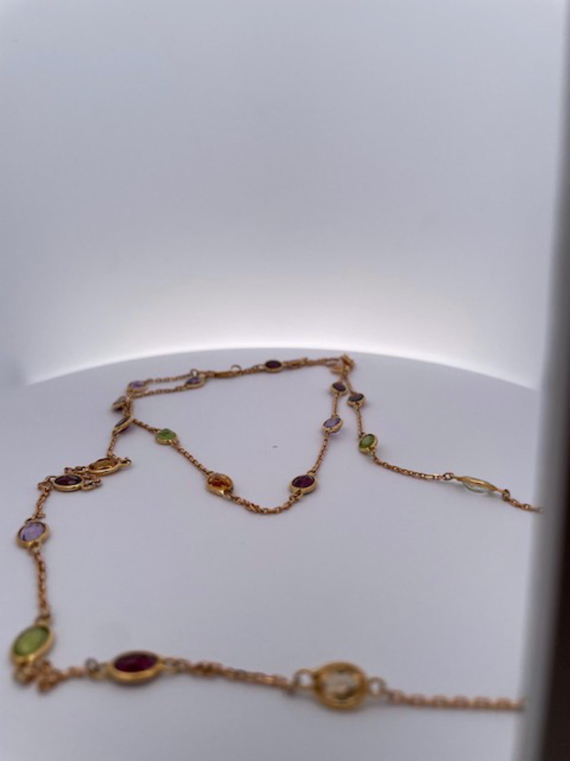 Multi Colored Oval Gemstones on 18k Yellow Gold Chain In Good Condition In North Hollywood, CA