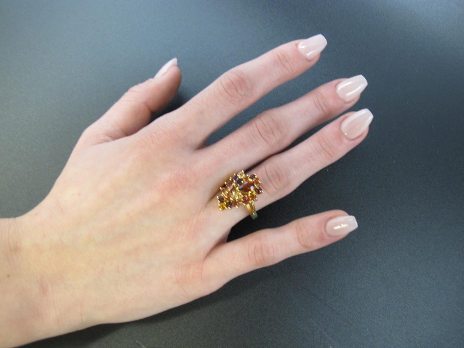  3.58 ct. t.w. Multicolored Garnet 18k Yellow Gold Paisley Cluster Cocktail Ring In New Condition In Los Angeles, CA