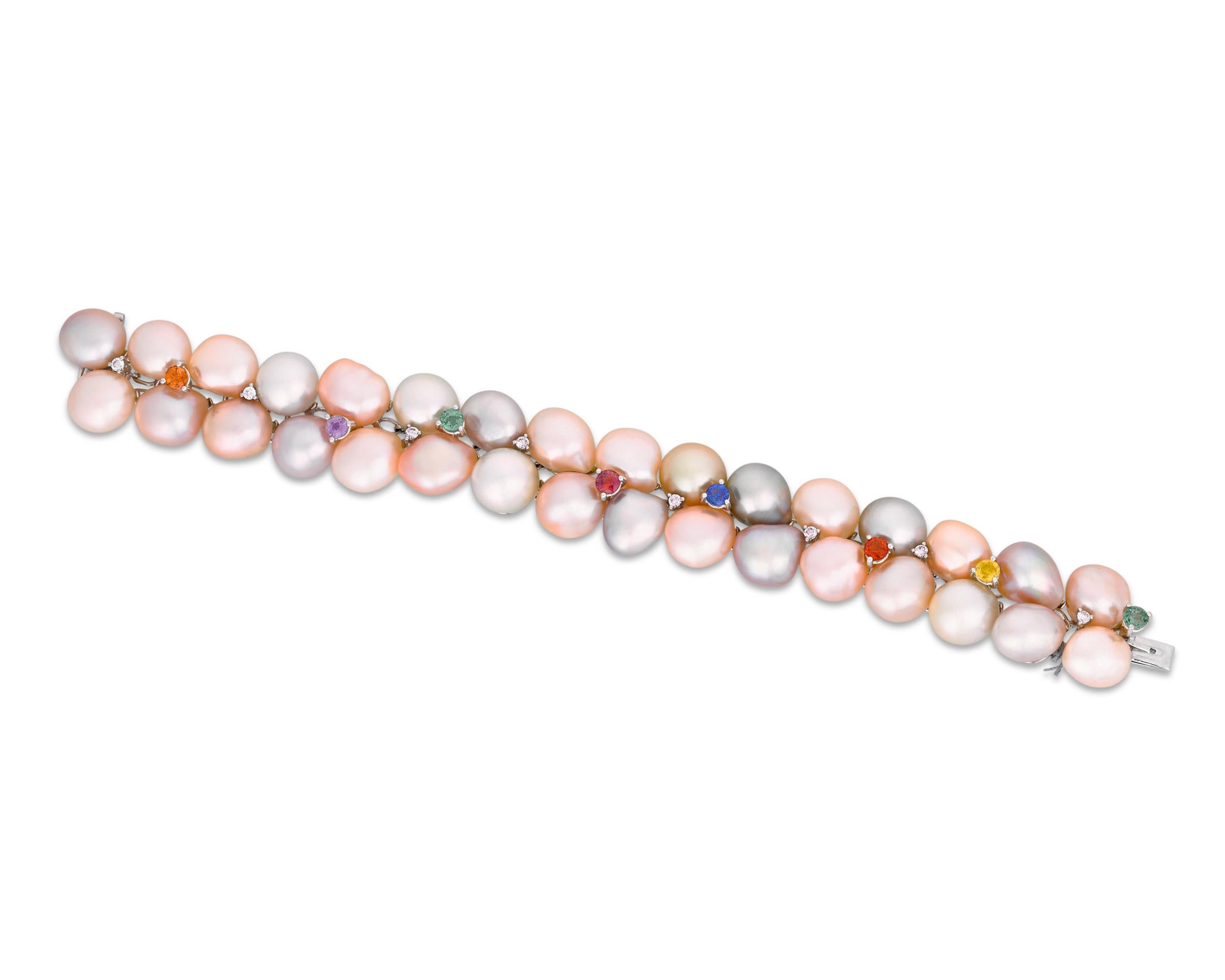 Modern Multi-Colored Pearl and Sapphire Bracelet