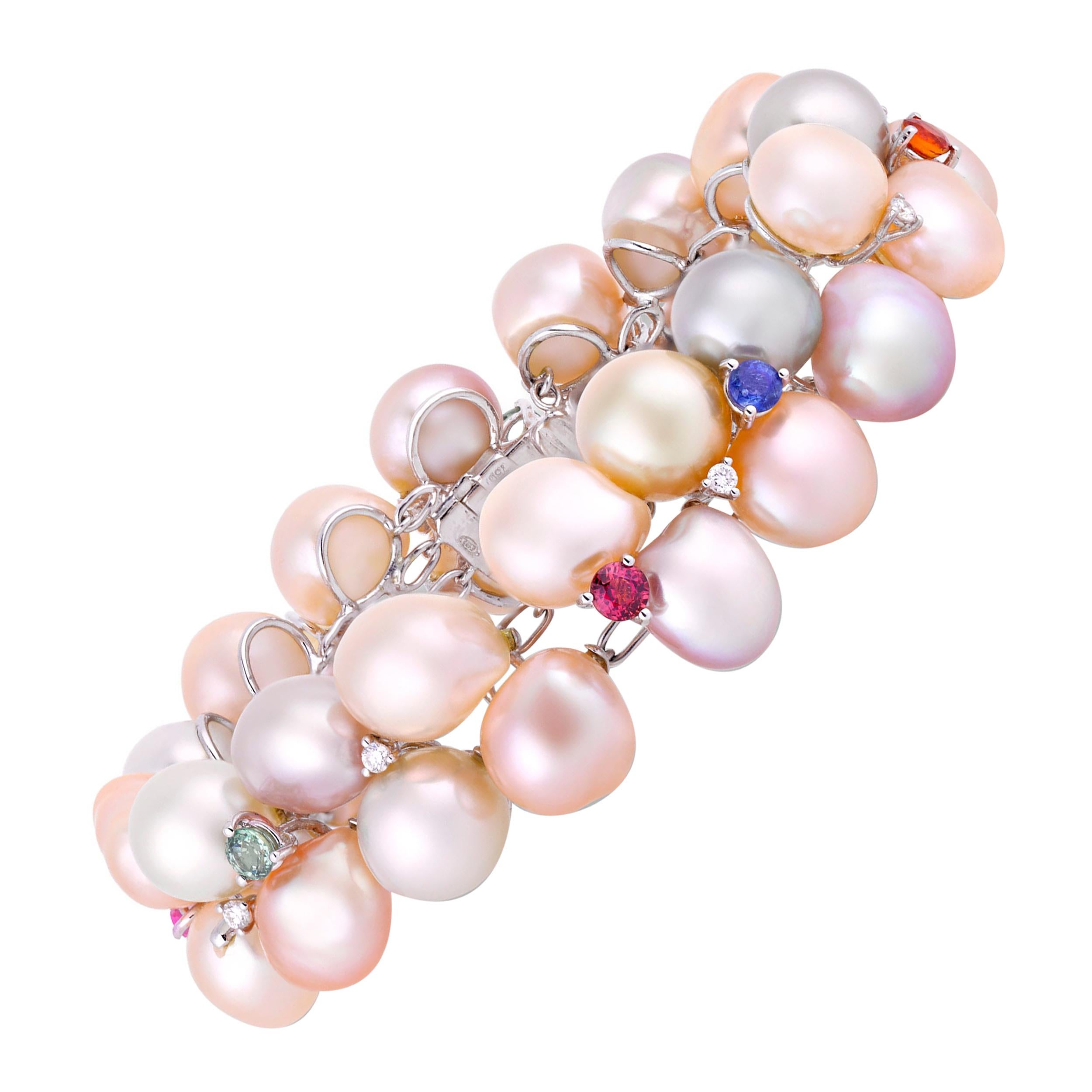 Multi-Colored Pearl and Sapphire Bracelet