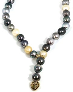 Multicolored Pearl Necklace, Tahitian, South Sea Golden and White 18 Karat Gold