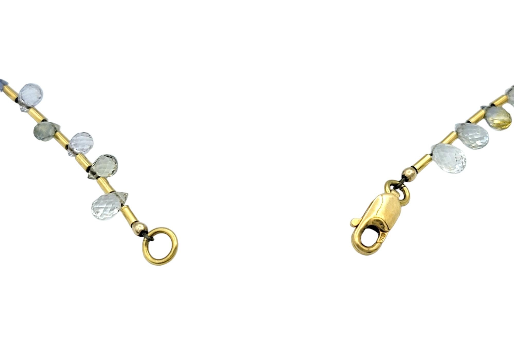 Collana con fili di gemme briolette arcobaleno multicolore in oro giallo 18 carati in vendita 1