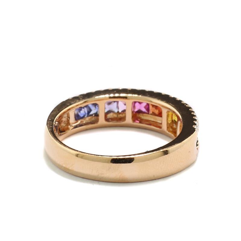 Contemporary Multi-Colored Rainbow Ring with Sapphire and Diamonds in 18Kt Rose Gold For Sale