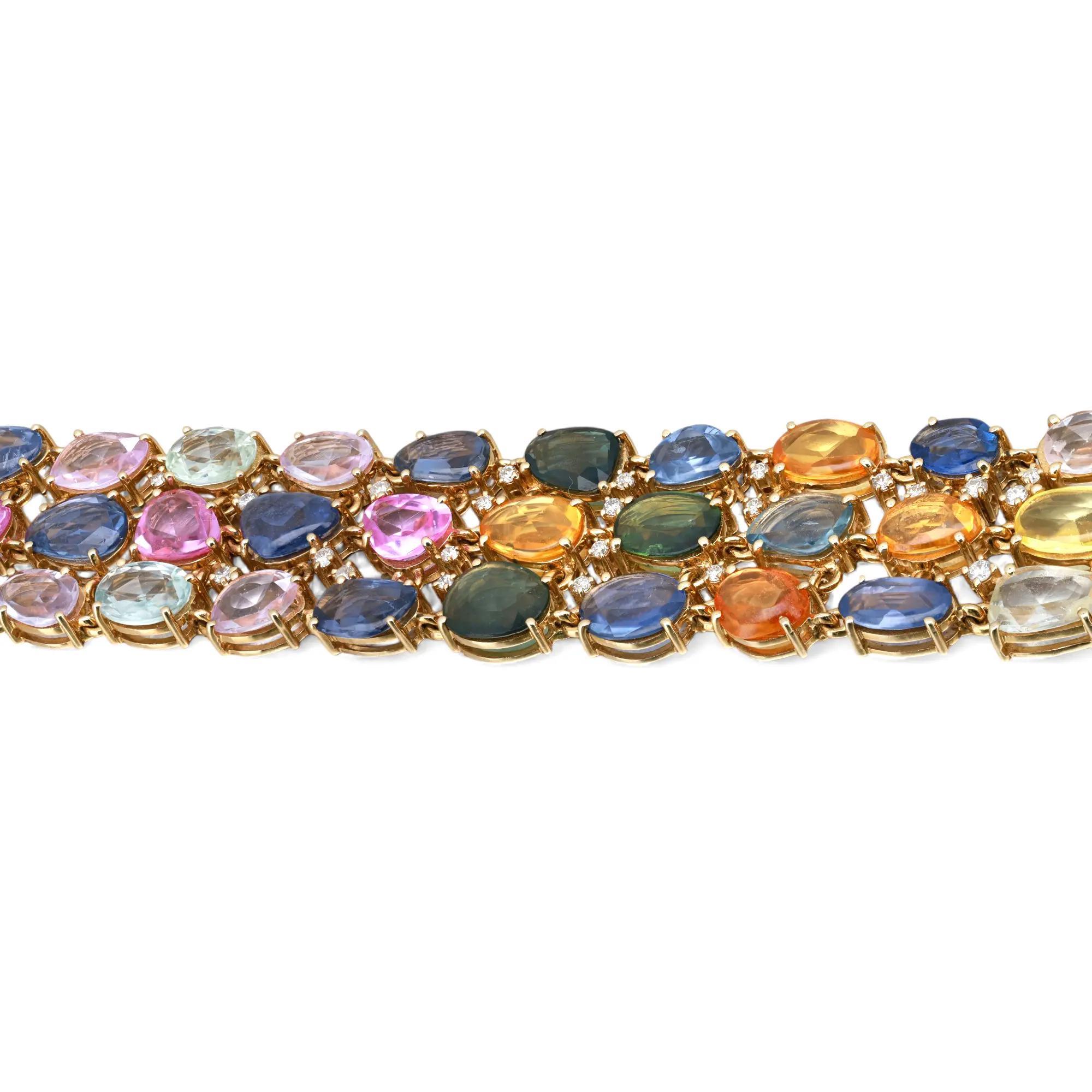Moderne Bracelet fantaisie en or jaune 14 carats, saphirs multicolores 40,43 carats et diamants en vente