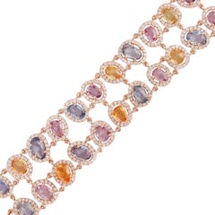 Multicolored Sapphire and Diamond Bracelet Set in 18 Karat Rose Gold
