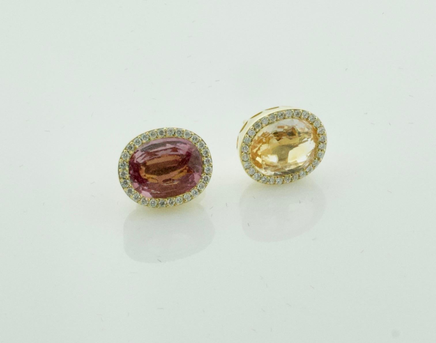 Modern Multicolored Sapphire and Diamond Earrings in 18 Karat Yellow Gold For Sale