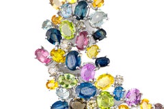 Multi-Colored Sapphire and Diamond Floral White Gold Brooch
