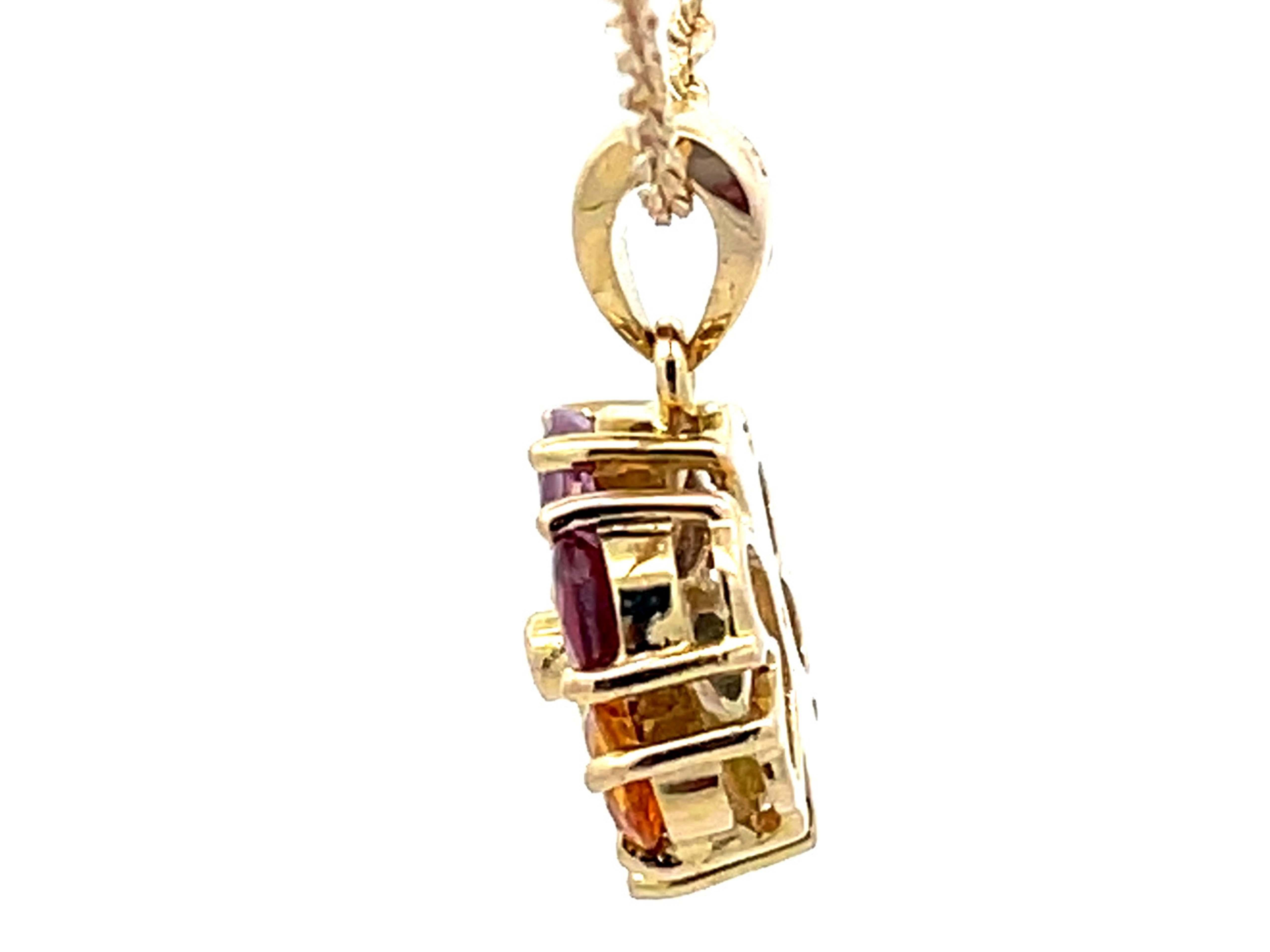 Pendentif fleur en saphir multicolore et diamant et chaîne en or 14k Pour femmes en vente