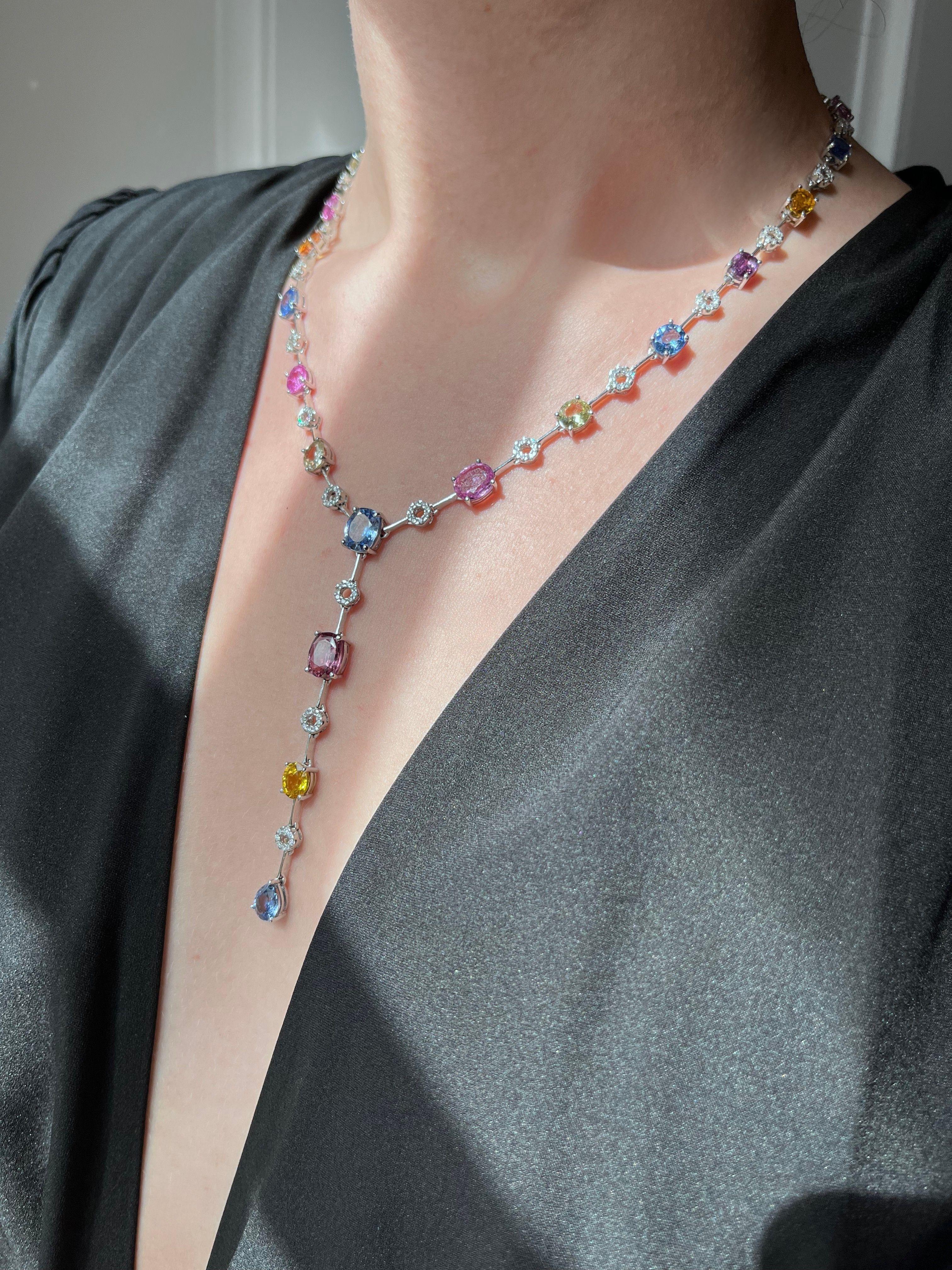 Collana Lariat con zaffiri e diamanti multicolore In condizioni Nuovo in vendita a Houston, TX