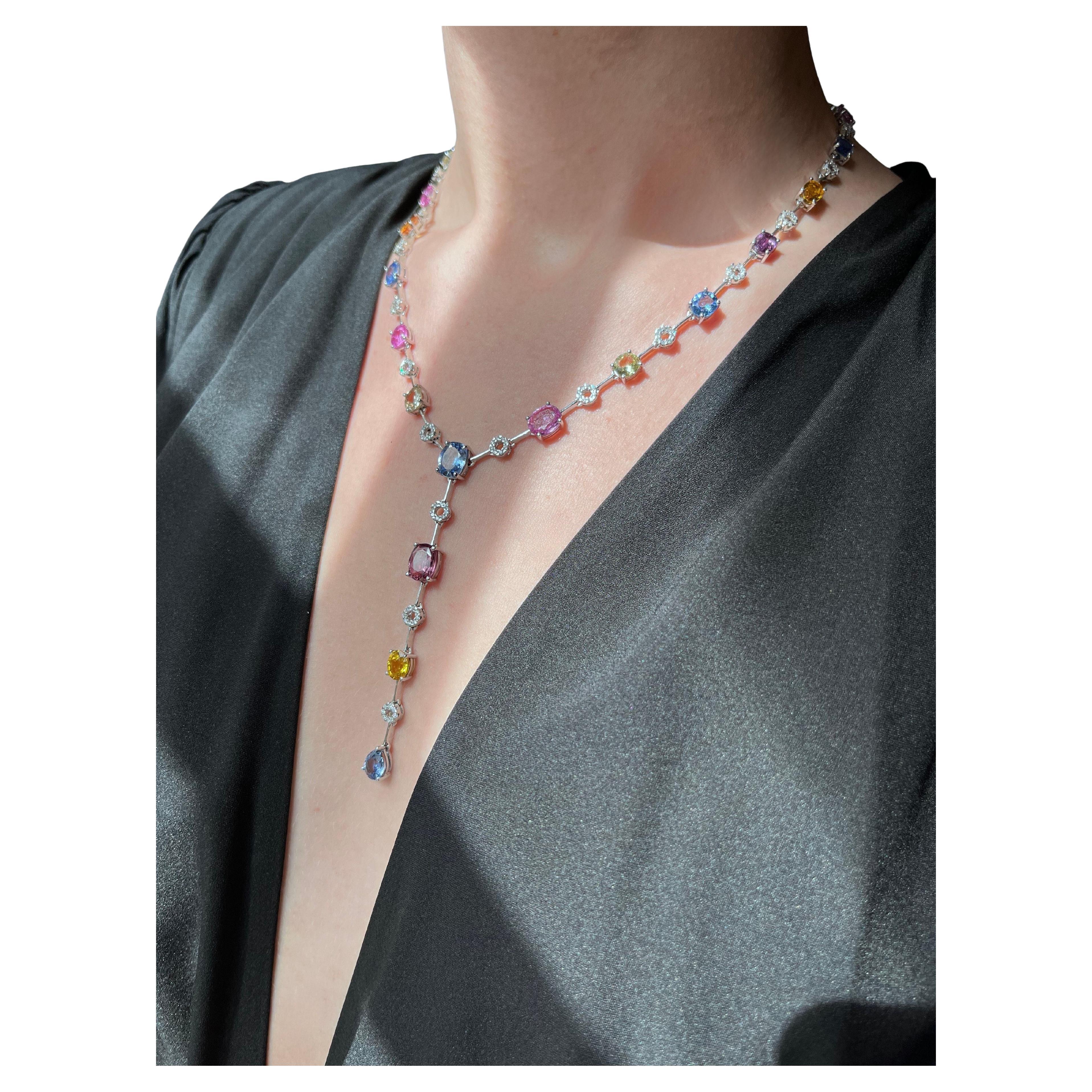 Collana Lariat con zaffiri e diamanti multicolore in vendita