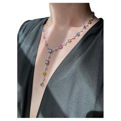 Multi-Colored Sapphire and Diamond Lariat Necklace