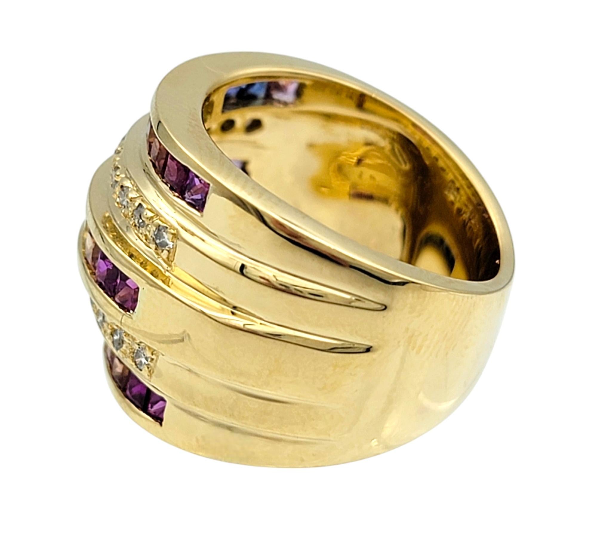 Anello a fascia con zaffiro multicolore e diamanti a più file in oro 18 carati In condizioni buone in vendita a Scottsdale, AZ