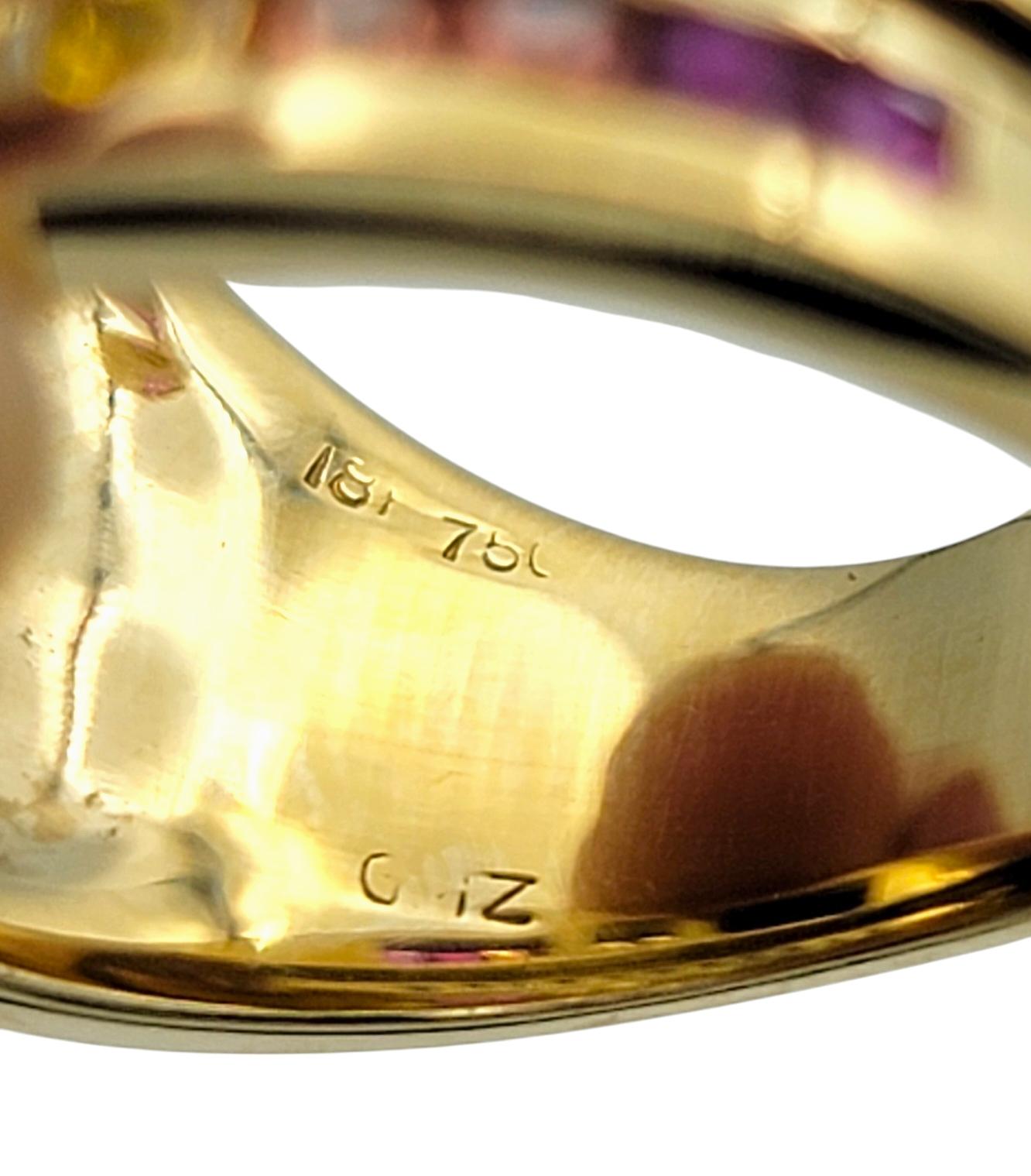 Anello a fascia con zaffiro multicolore e diamanti a più file in oro 18 carati in vendita 2