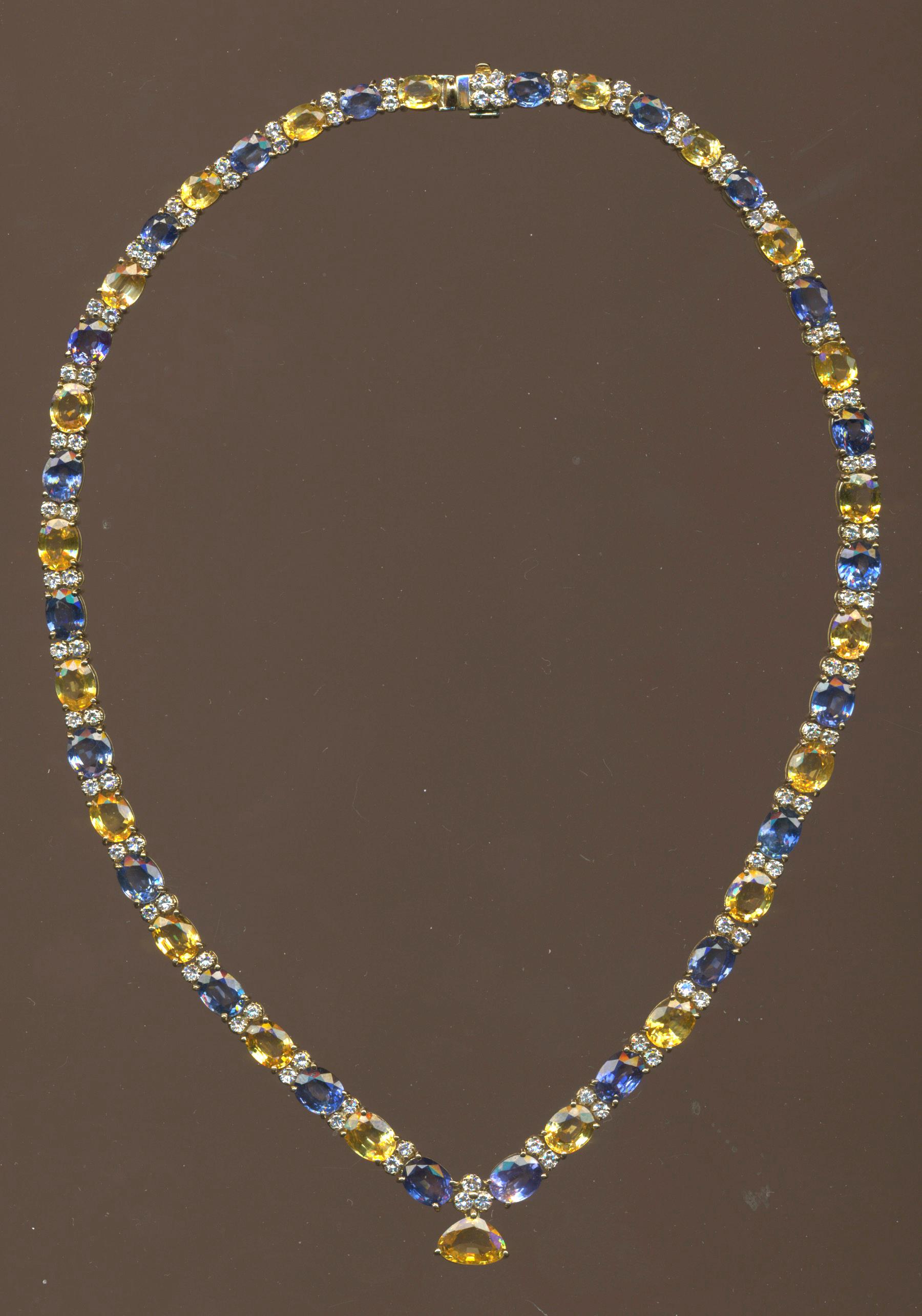 Multi Colored Sapphire and Diamond Necklace in 18k Yellow Gold 53.55 Carats For Sale 5