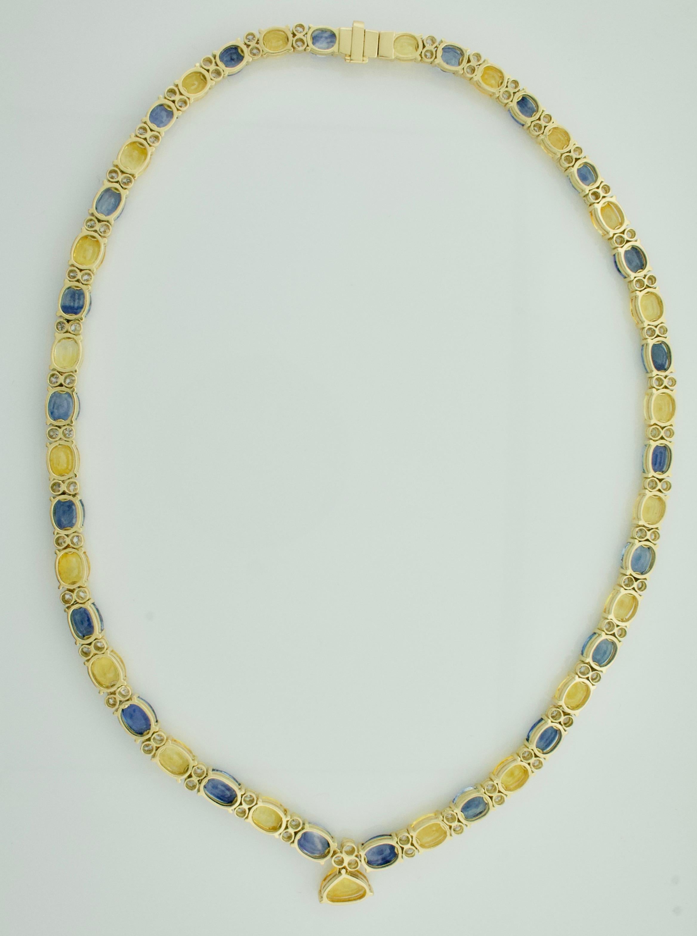 Multi Colored Sapphire and Diamond Necklace in 18k Yellow Gold 53.55 Carats In Excellent Condition For Sale In Wailea, HI