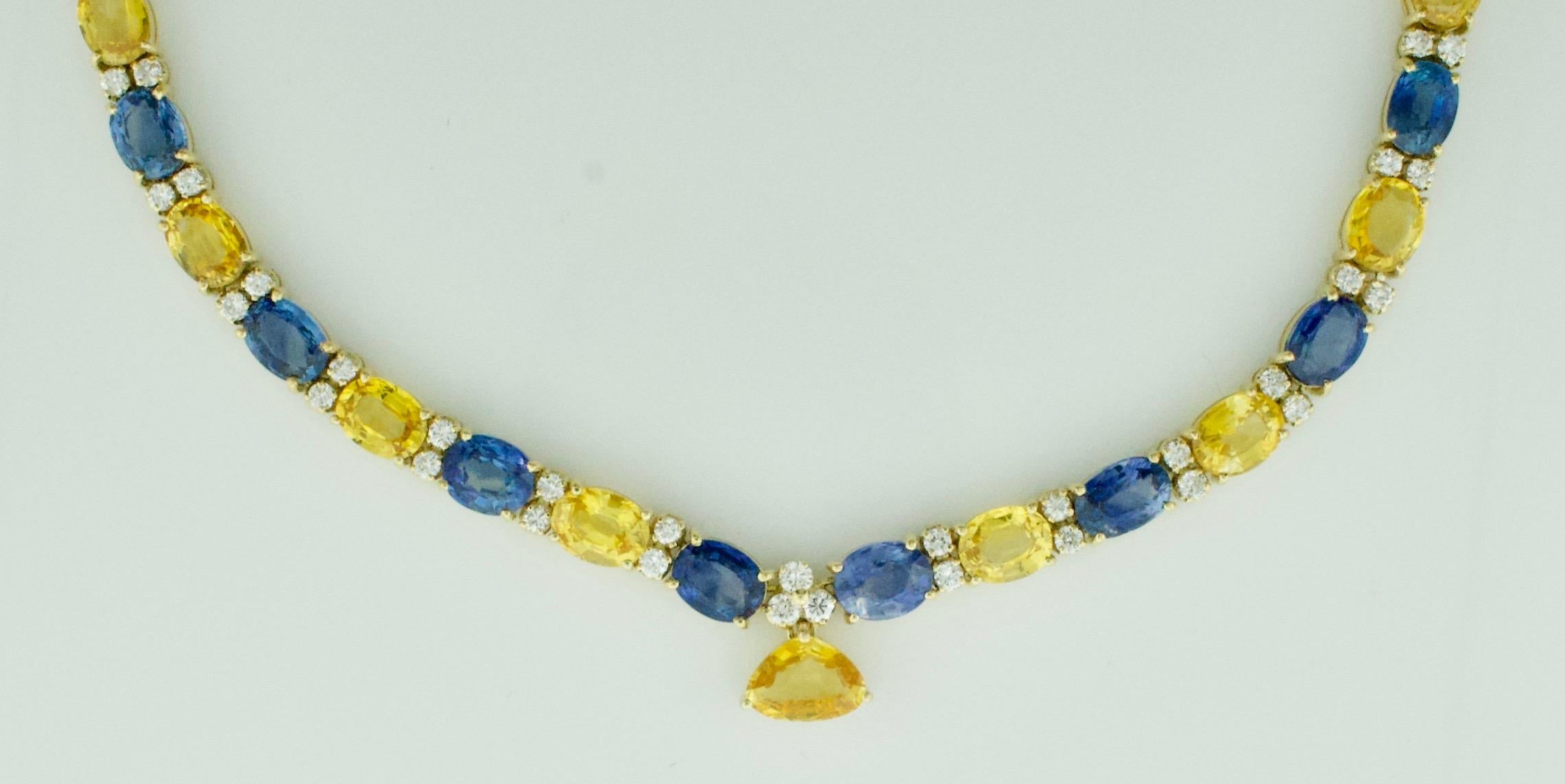 Multi Colored Sapphire and Diamond Necklace in 18k Yellow Gold 53.55 Carats For Sale 2