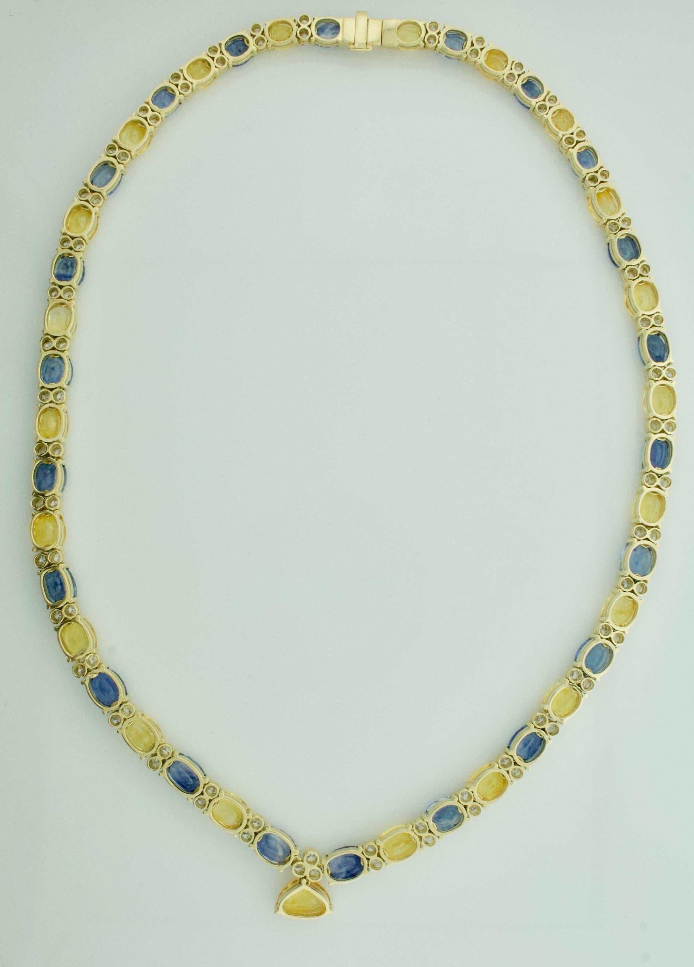 Multi Colored Sapphire and Diamond Necklace in 18k Yellow Gold 53.55 Carats For Sale 3