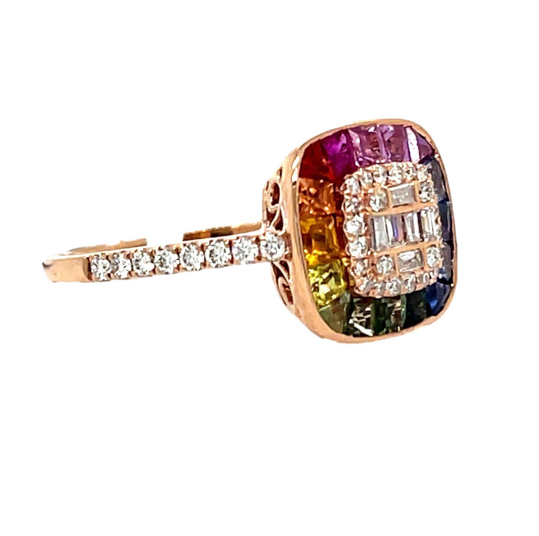 This stunning ring has a 10 mm round top quality Morganite center surrounded by a halo of sparkling brilliant cut diamonds. The stones are set in 14 karat rose gold. This ring has a split shank with diamonds on it for a perfect accent. This ring