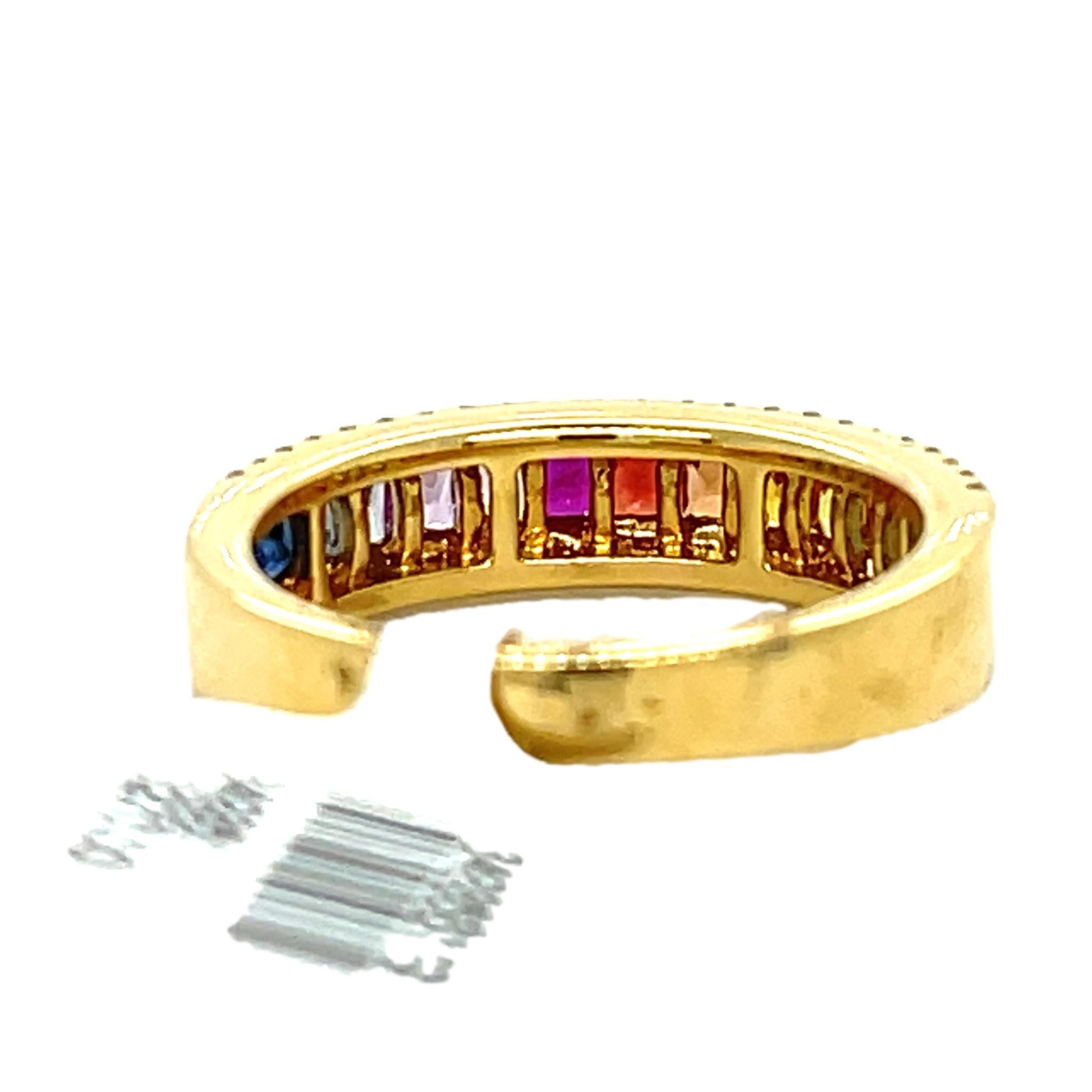 Multi Colored Sapphire and Diamond ring in 18K Yellow Gold For Sale 1