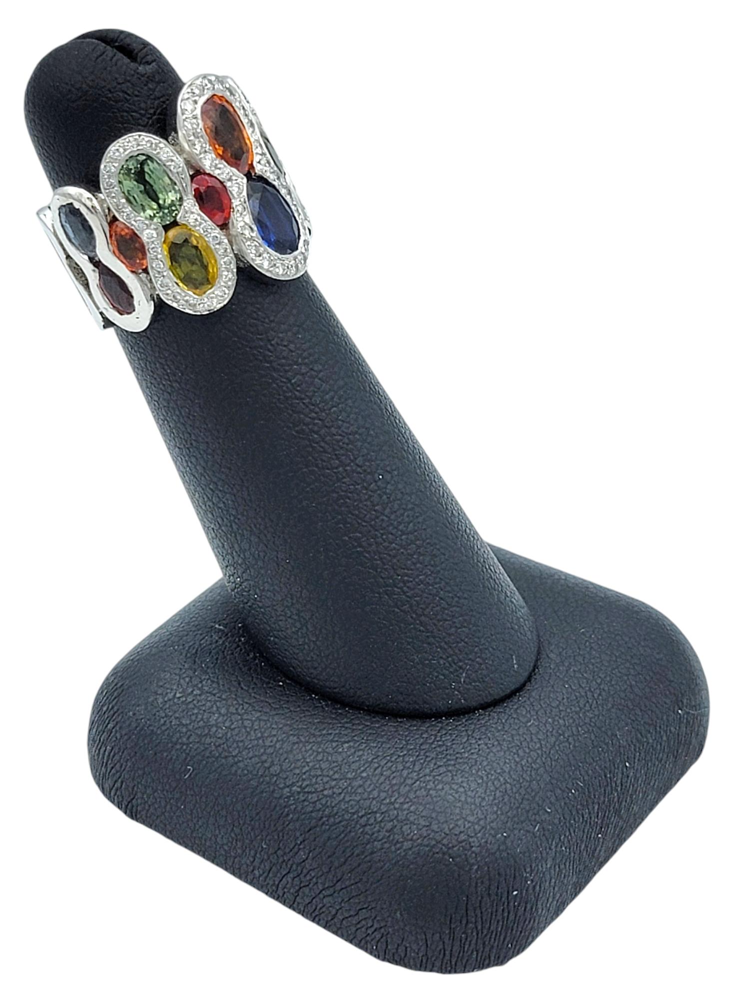 Multi-Colored Sapphire and Pavé Diamond Wide Band Ring in 18 Karat White Gold For Sale 5