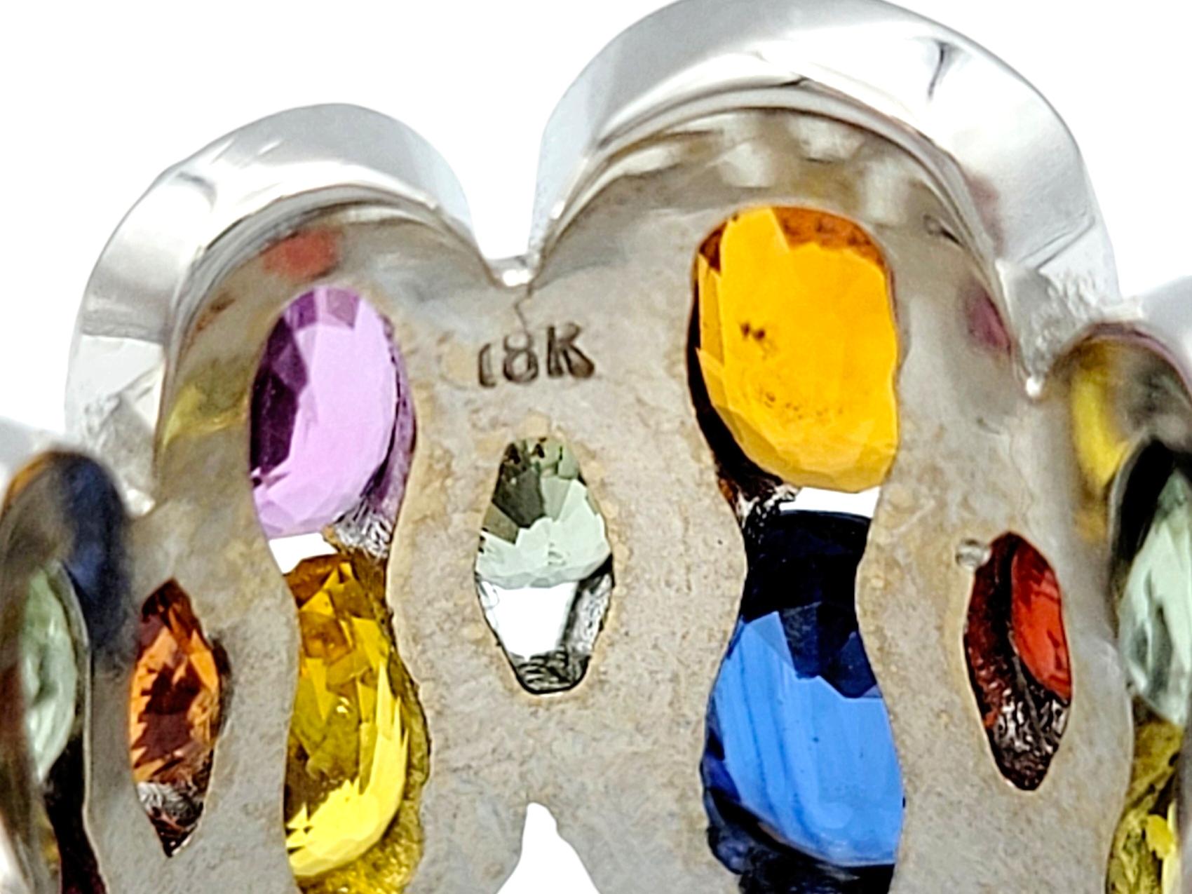 Multi-Colored Sapphire and Pavé Diamond Wide Band Ring in 18 Karat White Gold For Sale 2
