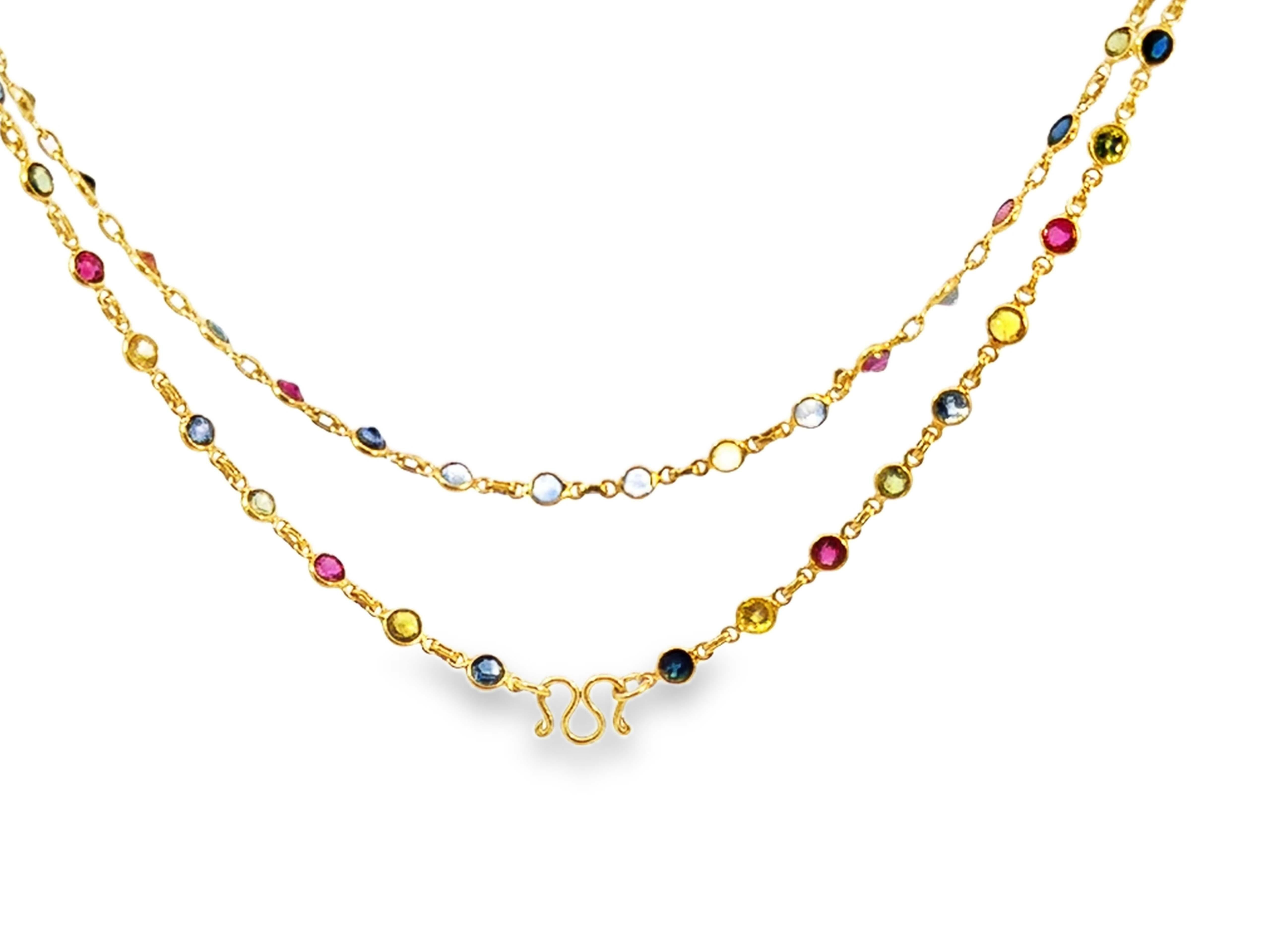 Multi Colored Sapphire and Ruby Necklace by the Yard 22K Yellow Gold For Sale 2