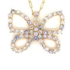 Multi-Colored Sapphire Butterfly Necklace in 18 Karat Yellow Gold
