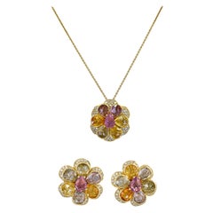 Spectra Fine Jewelry, Multi-Colored Sapphire Diamond Earrings & Necklace Set