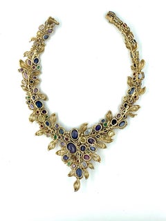 Multicolored Sapphire Diamond Emerald Ruby and 18 Karat Yellow Gold Necklace Set