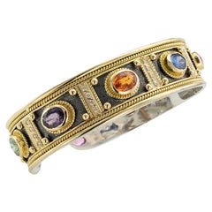 Multi Colored Sapphire Diamond Gold Cuff Bracelet