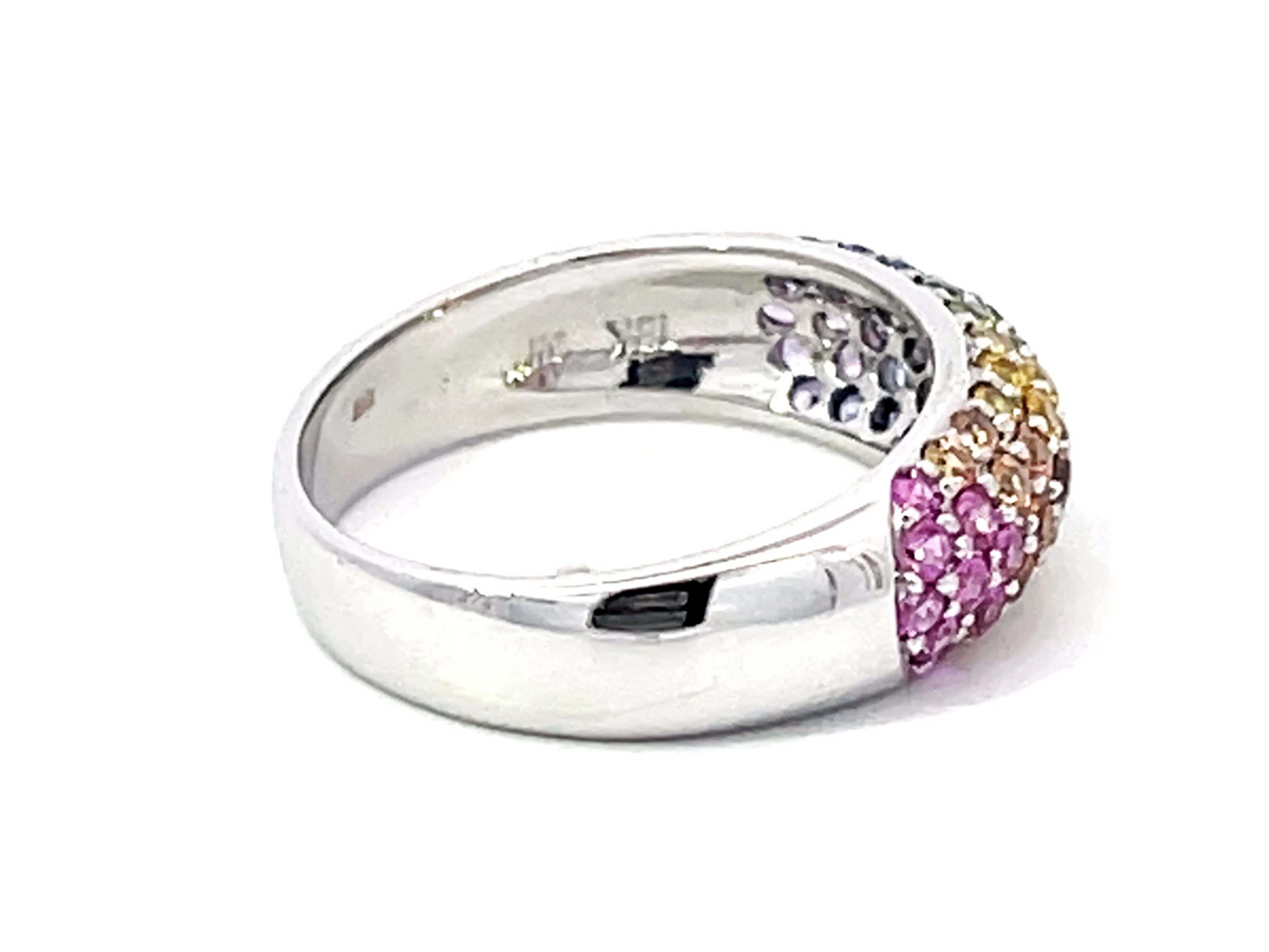 Women's Multi Colored Sapphire Dome Ring in 18K White Gold For Sale
