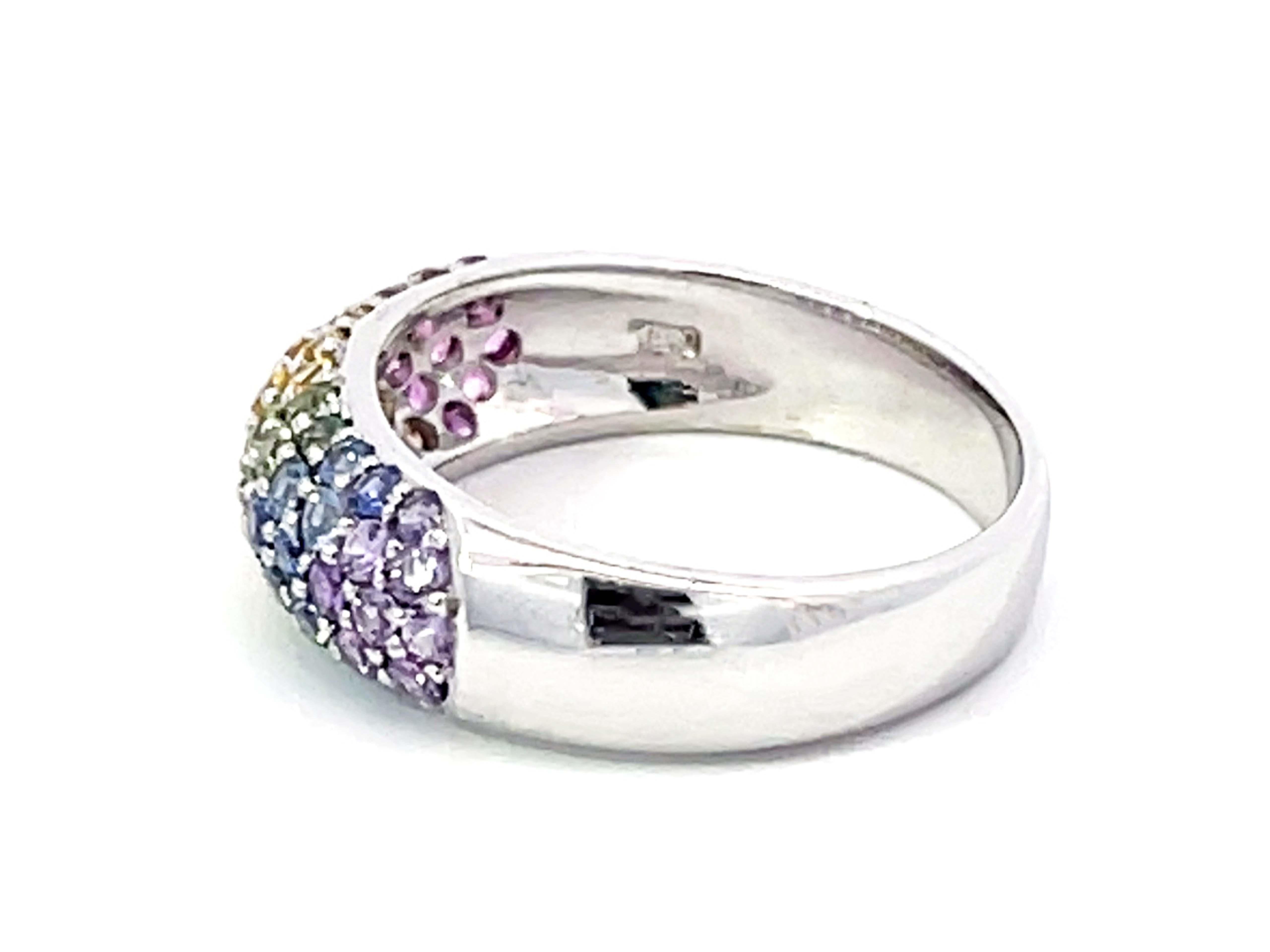 Multi Colored Sapphire Dome Ring in 18K White Gold For Sale 1