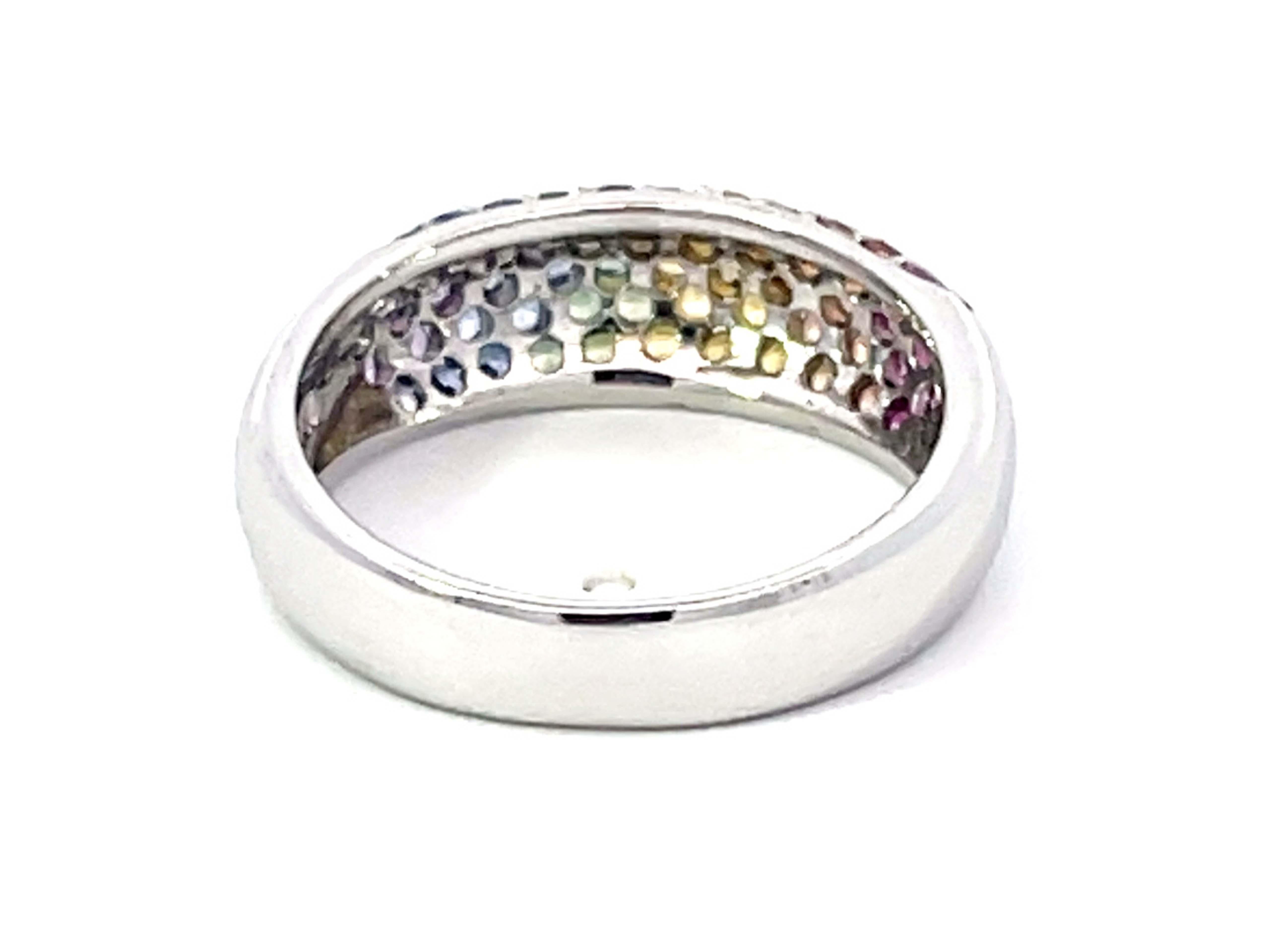 Multi Colored Sapphire Dome Ring in 18K White Gold For Sale 2